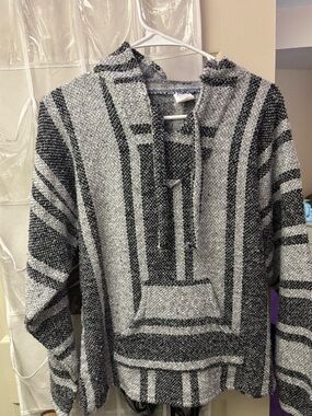 Women’s Gray & Black Striped Hooded Baja Sweater